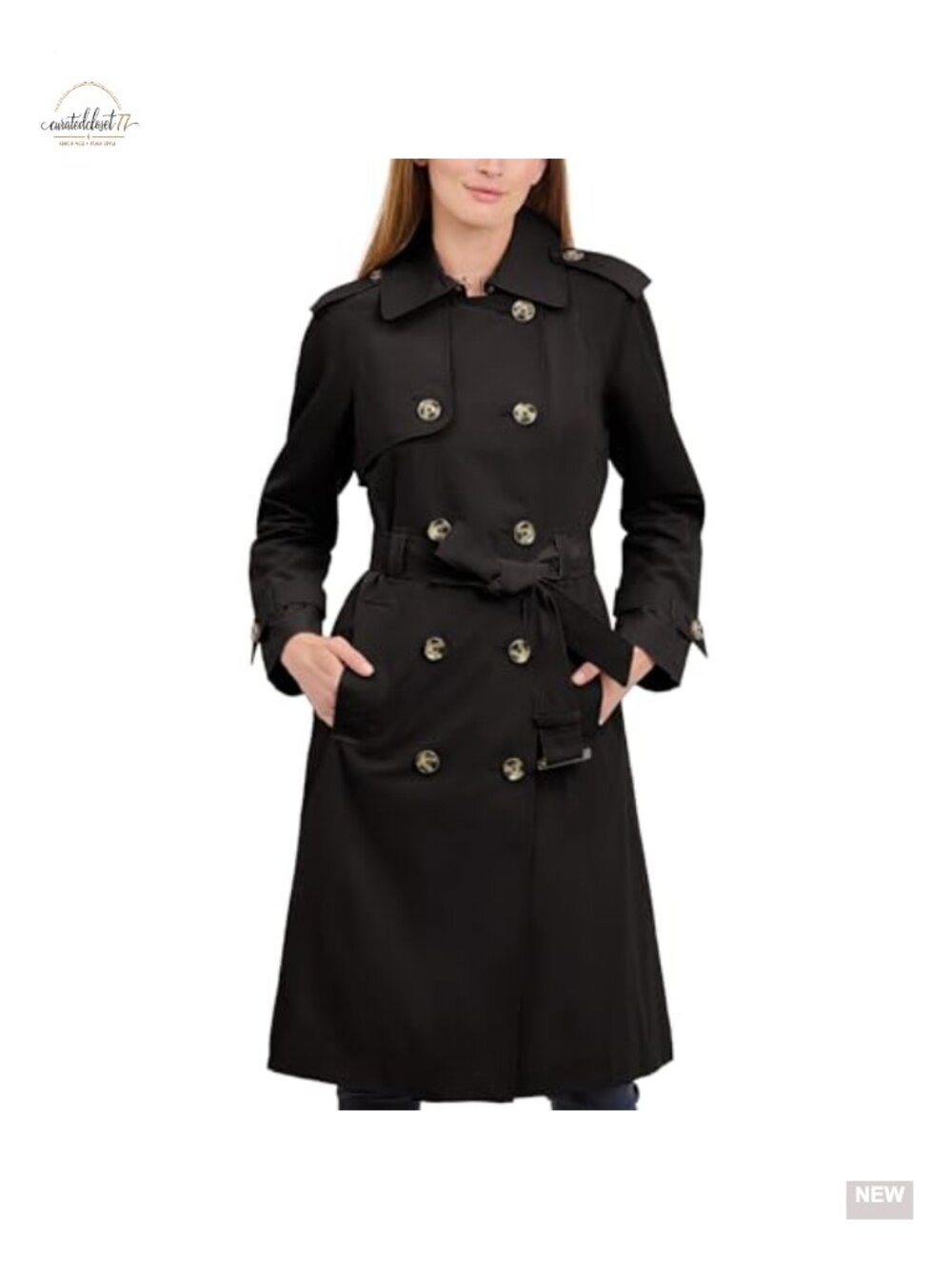Double-Breasted Long Trench Coat with Belt Wind Water Resistant